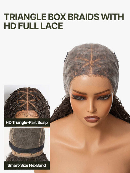 Fiber 30" Full Lace Boho Braids Synthetic Box Braid Wig – Grid-Part Top with Mixed Boho Curls