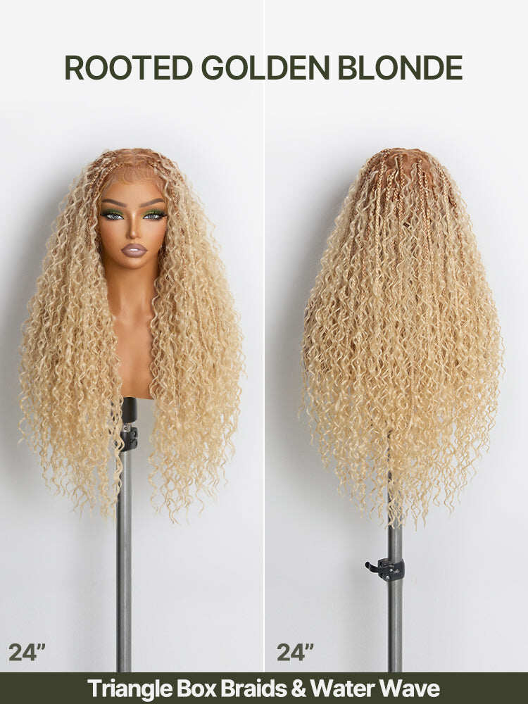 Fiber 30" Full Lace Boho Braids Synthetic Box Braid Wig – Grid-Part Top with Mixed Boho Curls