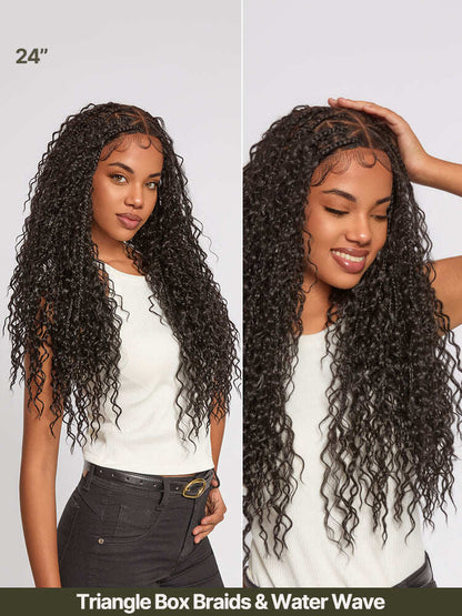 Fiber 30" Full Lace Boho Braids Synthetic Box Braid Wig – Grid-Part Top with Mixed Boho Curls