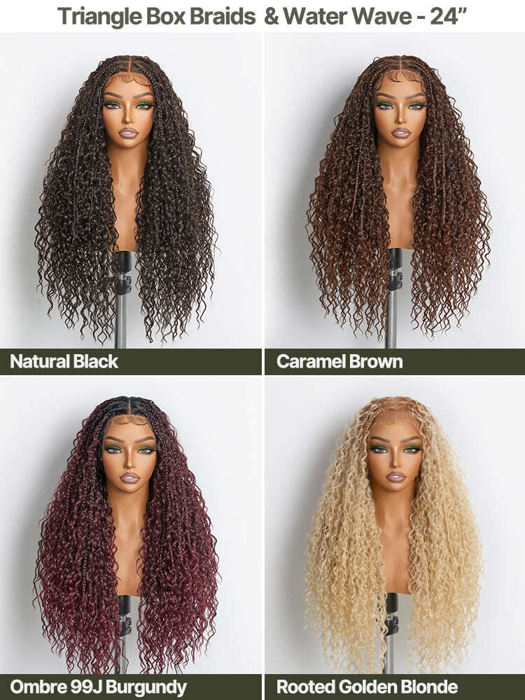Fiber 30" Full Lace Boho Braids Synthetic Box Braid Wig – Grid-Part Top with Mixed Boho Curls