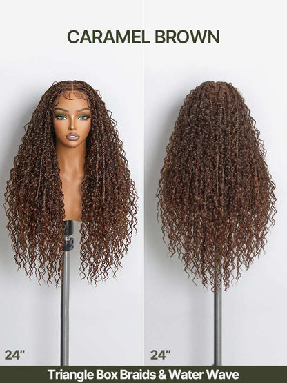 Fiber 30" Full Lace Boho Braids Synthetic Box Braid Wig – Grid-Part Top with Mixed Boho Curls