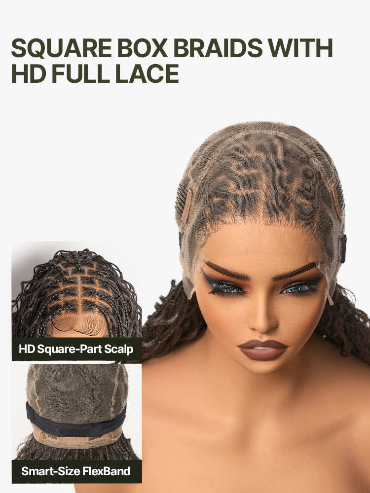 Fiber 30" Full Lace Boho Braids Synthetic Box Braid Wig – Grid-Part Top with Mixed Boho Curls