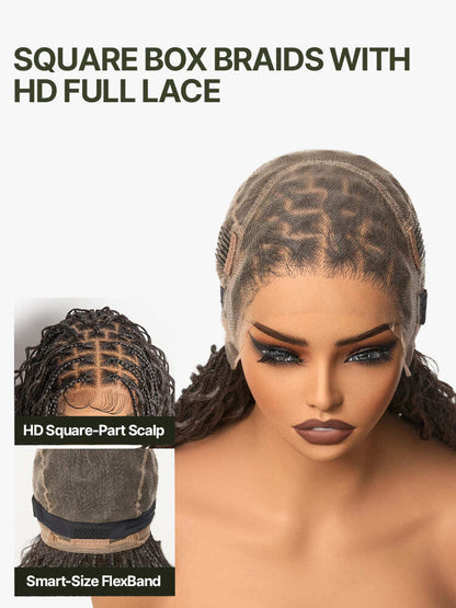 Fiber 30" Full Lace Boho Braids Synthetic Box Braid Wig – Grid-Part Top with Mixed Boho Curls